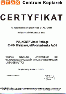 Certyfikat UTAX 2009