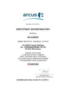 CERTYFIKAT ARCUS 2024 - Autoryzacja KYOCERA