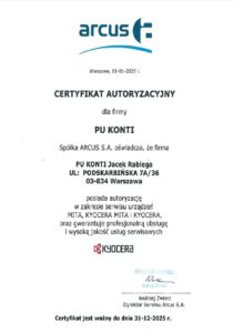 CERTYFIKAT ARCUS 2025 - Autoryzacja KYOCERA